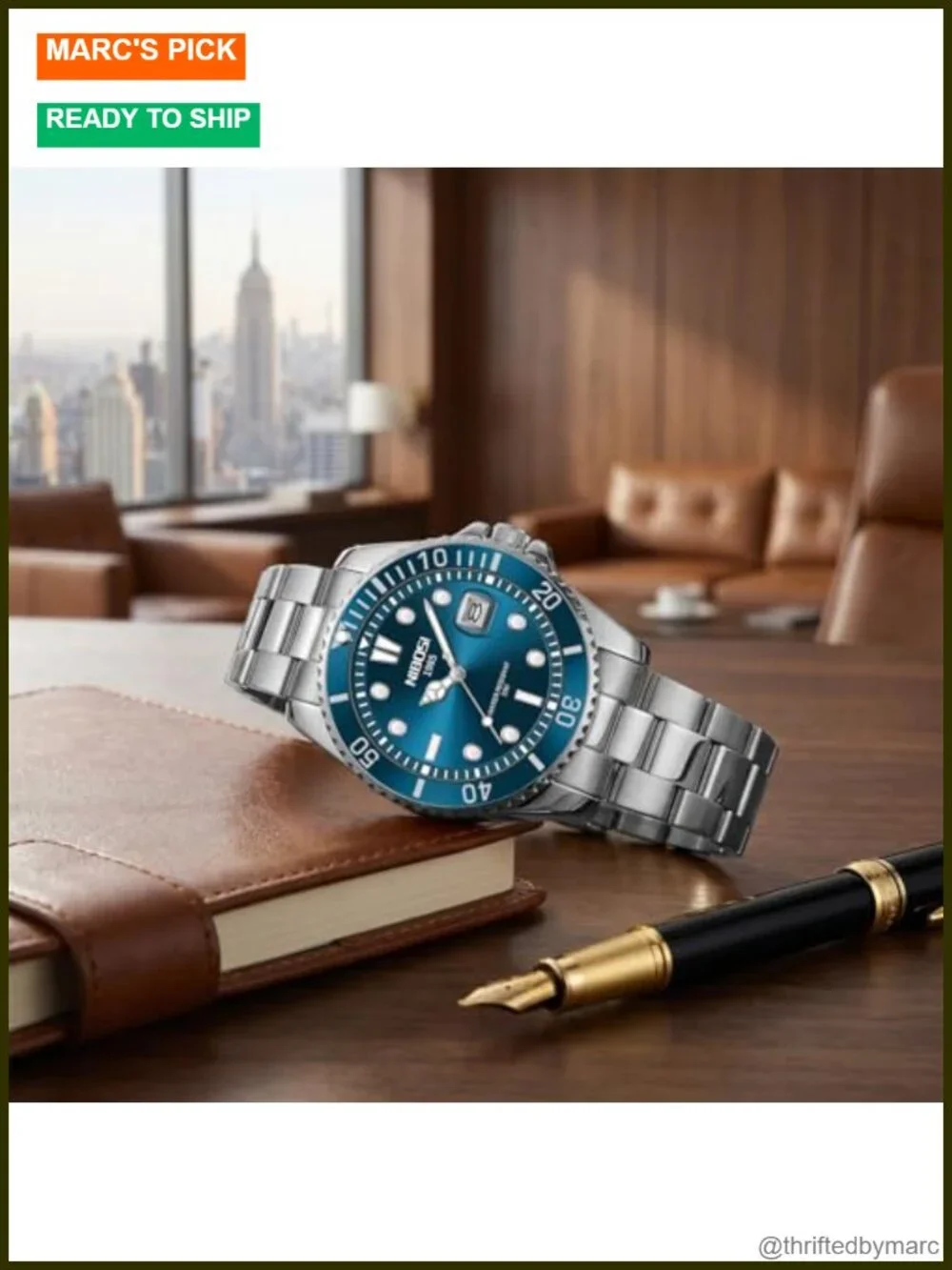 Men's Analog Watch Stainless Steel Strap Date Display Water Resistant Luminous